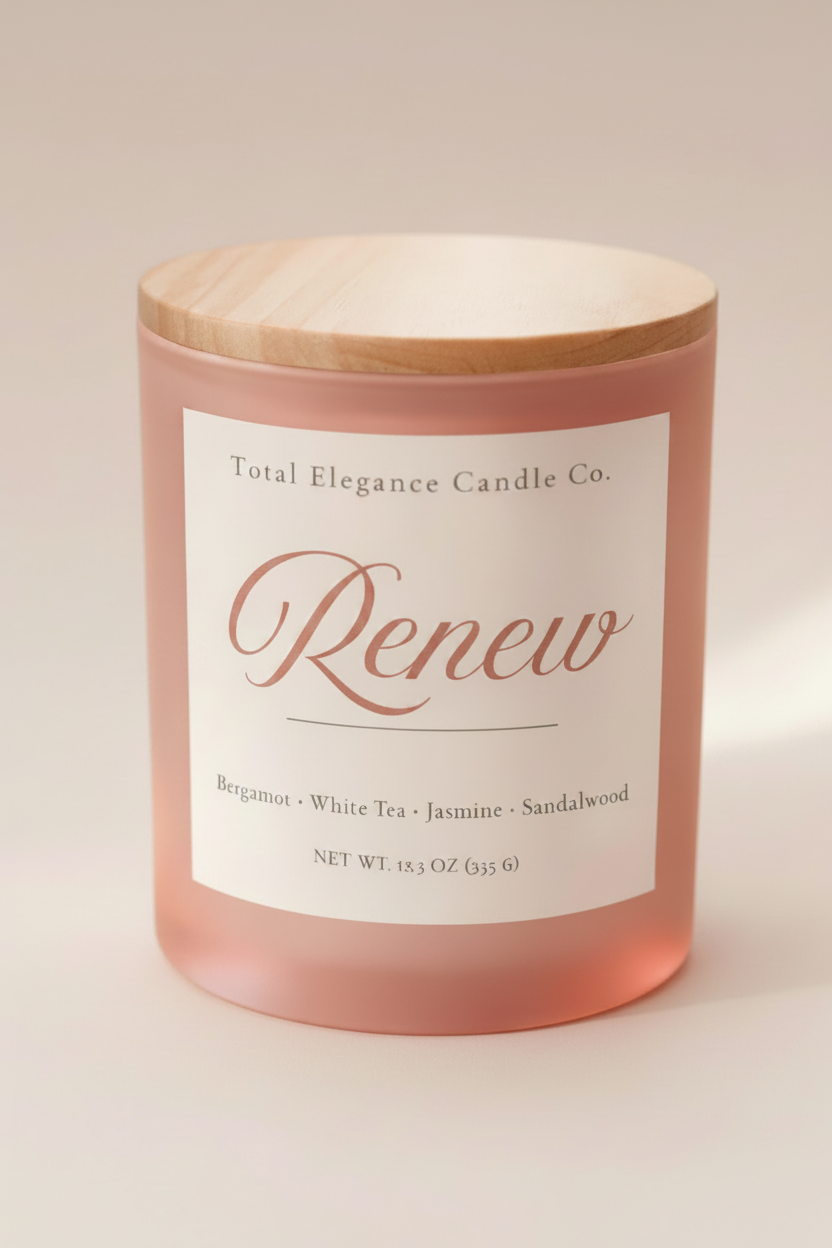 Renew Candle — Tight Label Close-Up